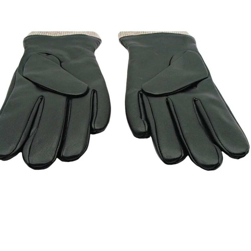 Redess Black PU Leather Wool Blend Lined Wrist Gloves Warm Winter Driving Sz 6.5